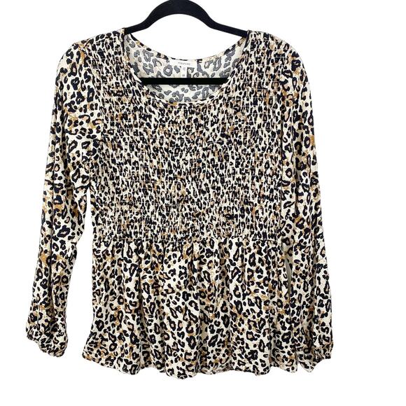 Leopard Print Blouse Maurices Womens Smocked Peplum Top SIze Medium - Picture 1 of 8